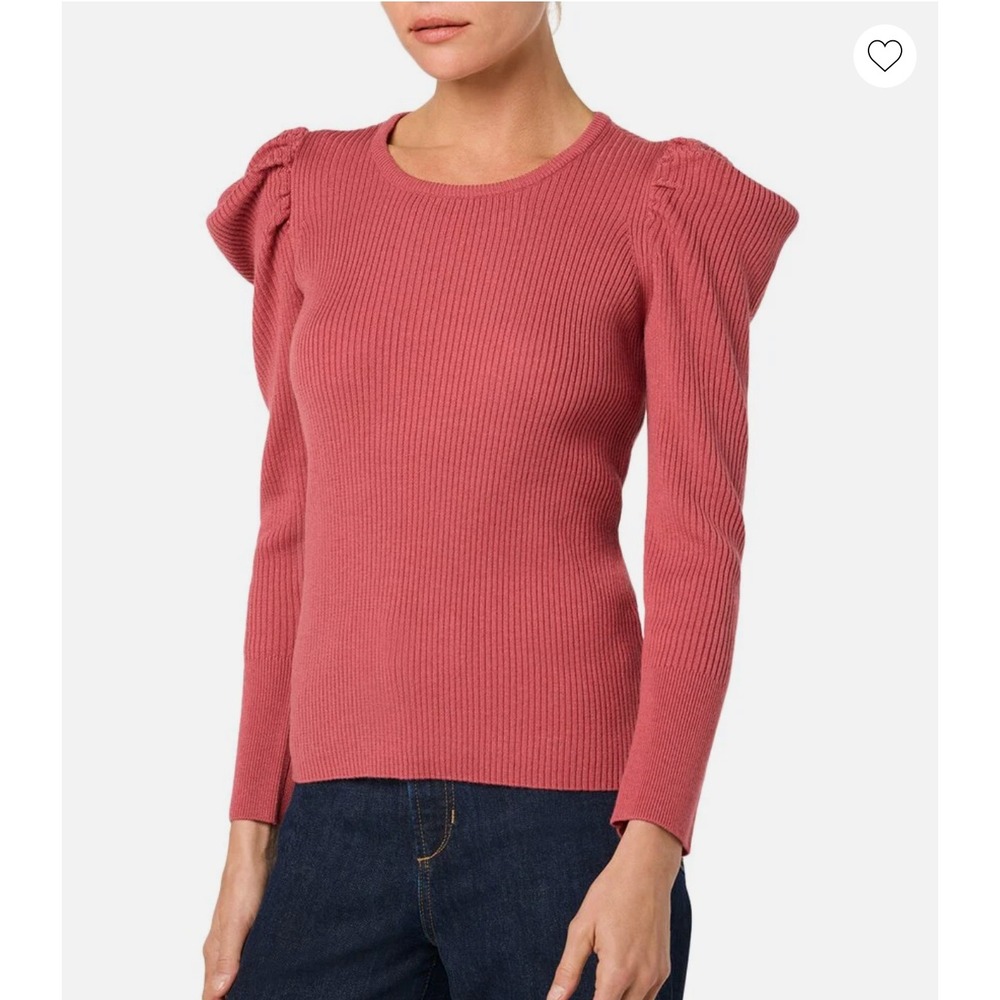 JOE'S Collection Slate Rose Ribbed Puff Sleeve Sweater Top Women's Size L